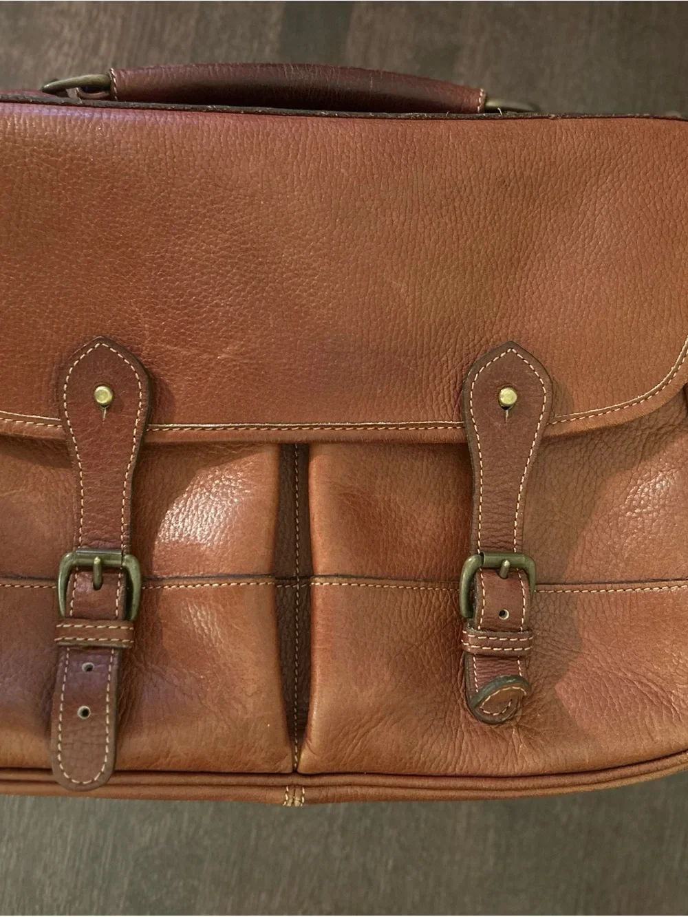 Levenger Brown Pebbled Leather Messenger Briefcase fits 13” Laptop English Made